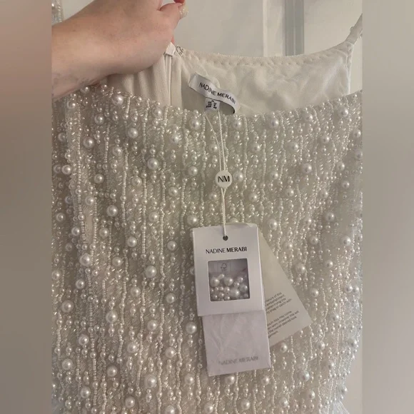 NADINE MERABI Carrie Pearl Beaded Embellished Dress - Picture 2 of 4
